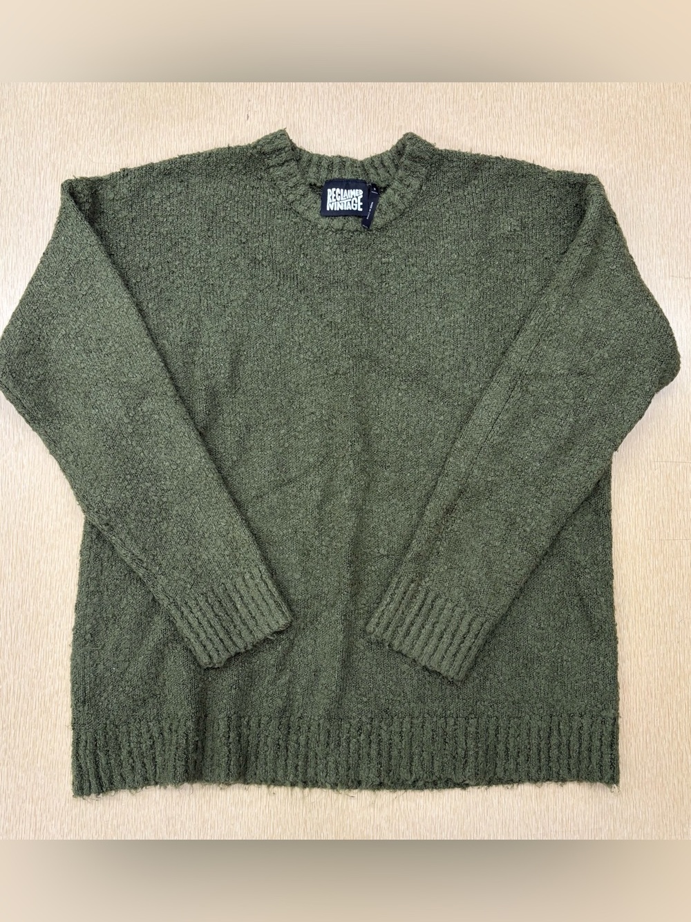 ASOS Reclaimed Vintage green fuzzy crewneck sweater